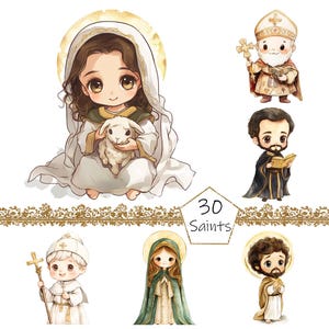 Akwarela Biblijni Święci Clipart, 30 PNG świętych clipart, Użytek Komercyjny, Jezus Clipart png Bundle, Wielkanoc clipart, religijne clipart png