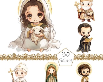 Watercolor Biblical Saints Clipart, 30 PNG saints clip art, Commercial Use, Jesus Clipart png Bundle, Easter clipart, religious clipart png