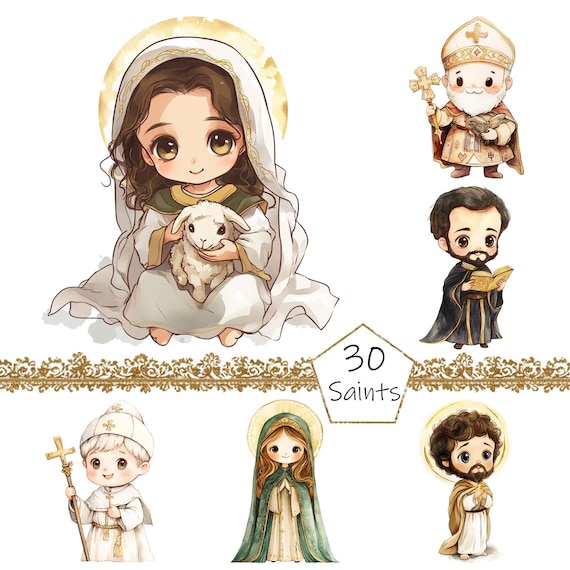 Watercolor Biblical Saints Clipart, 30 PNG saints clip art, Commercial Use, Jesus Clipart png Bundle, Easter clipart, religious clipart png
