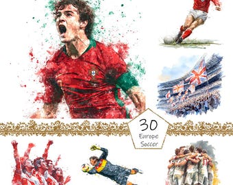 Europe Soccer Clipart, 30 PNG World Cup clipart, World Cup Clipart png Bundle, Football clipart, digital download, Football clipart png