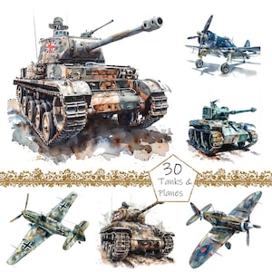 Watercolor Military Tanks And Planes Clipart, 30 PNG Army clip art,Military Clipart png, Digital Military Art,watercolor World war 2 clipart