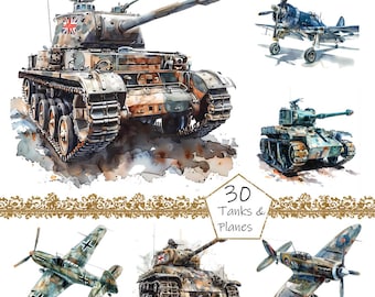 Watercolor Military Tanks And Planes Clipart, 30 PNG Army clip art,Military Clipart png, Digital Military Art,watercolor World war 2 clipart