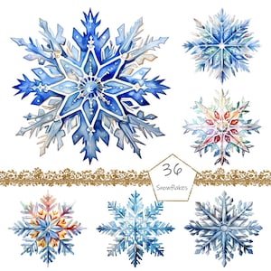 Watercolor snowflake clipart, digital Snowflakes Christmas Clipart, winter clip art, christmas decor, frost and ice, scrapbooking graphics