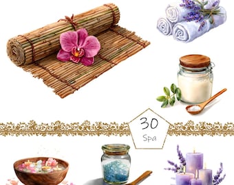 Watercolor Spa Clipart, 30 PNG Wellness clip art, Commercial Use, Spa Party Clipart png Bundle, Beauty Clipart png, Spa PNG Illustration