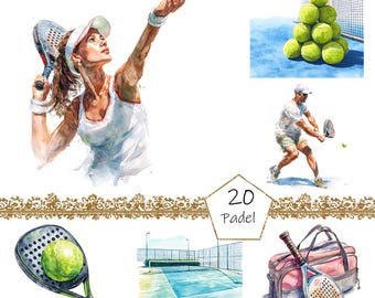 Watercolor Padel Clipart, 20 PNG Padel clip art, Tennis clipart, Softball Clipart png Bundle, pade png, tennis png, softball png