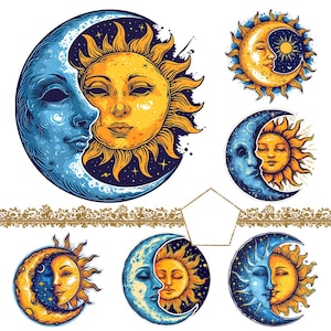 Sun and Moon Clipart, Celestial Clipart Bundle, Watercolor Sun Clip Art, Moon Clipart, Illustrations, Commercial License, Digital Download