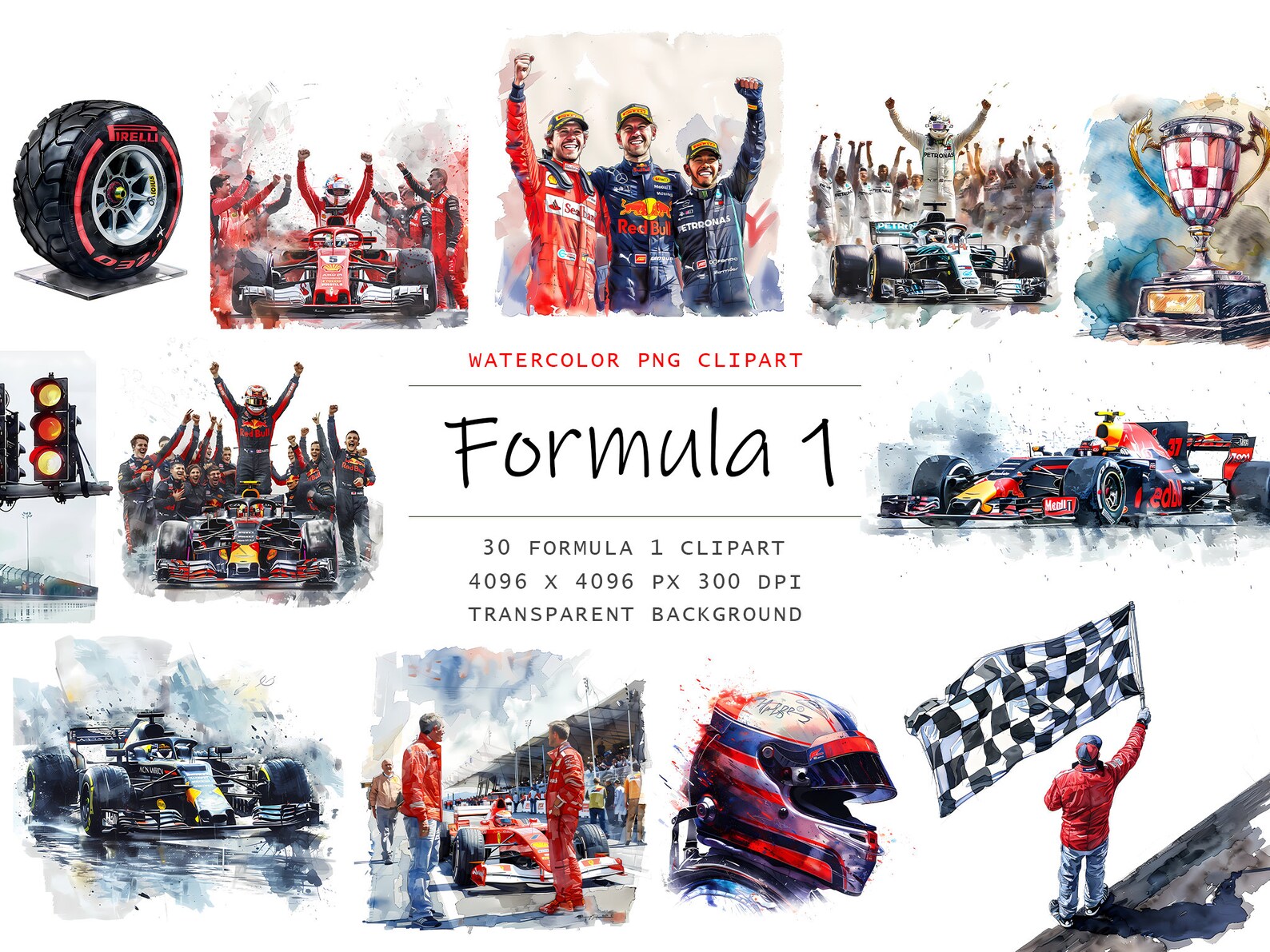 Watercolor Formula 1 Clipart, 30 PNG Formula 1 Clip Art, Commercial Use ...