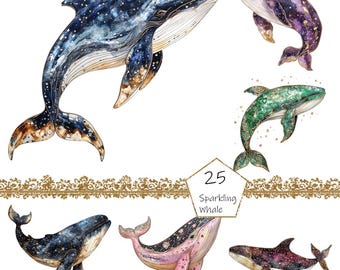Ballena brillante en acuarela, 25 imágenes PNG de ballena brillante, uso comercial, paquete de imágenes PNG de animales marinos, imágenes PNG de ballena jorobada
