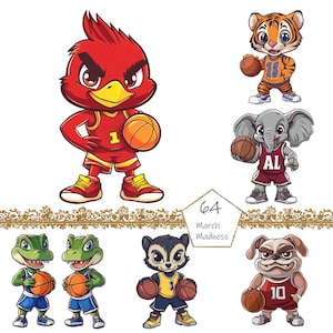 Mascots for Men&#39;s Basketball College Clipart, 63 PNG Mascot Basketball clipart, Commercial Use, Men&#39;s Basketball Championship png Bundle,