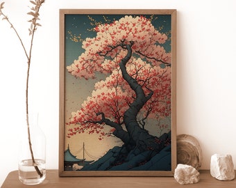 Sakura Tree Wall Art, Cherry Blossom Printable Wall Art, Flower Poster, Pink Flower, Sakura Poster, Flower Wall Decor, Japan Poster Print