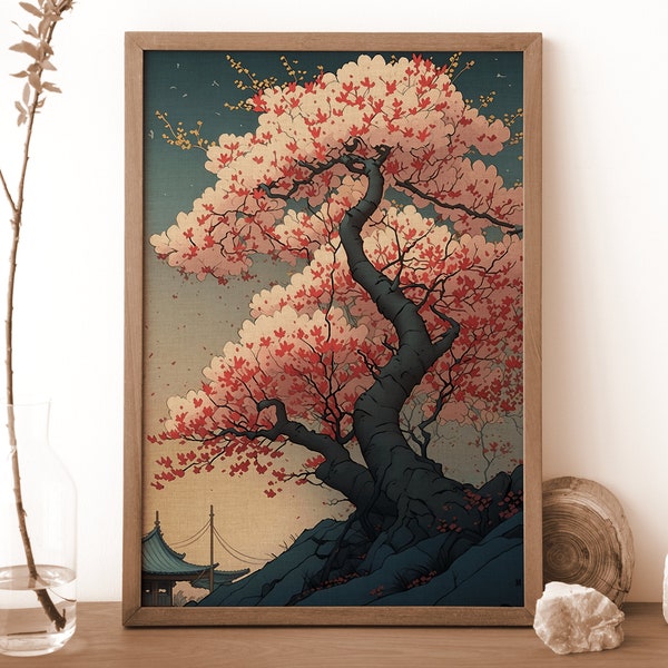 Sakura Tree Wall Art, Cherry Blossom Printable Wall Art, Flower Poster, Pink Flower, Sakura Poster, Flower Wall Decor, Japan Poster Print