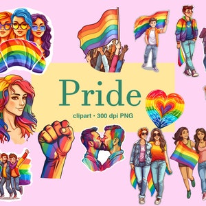 LGBTQ Pride Clipart, watercolor rainbow flag, pride day parade, lgbt stickers, LGBT print, printable digital download rainbow heart PNG