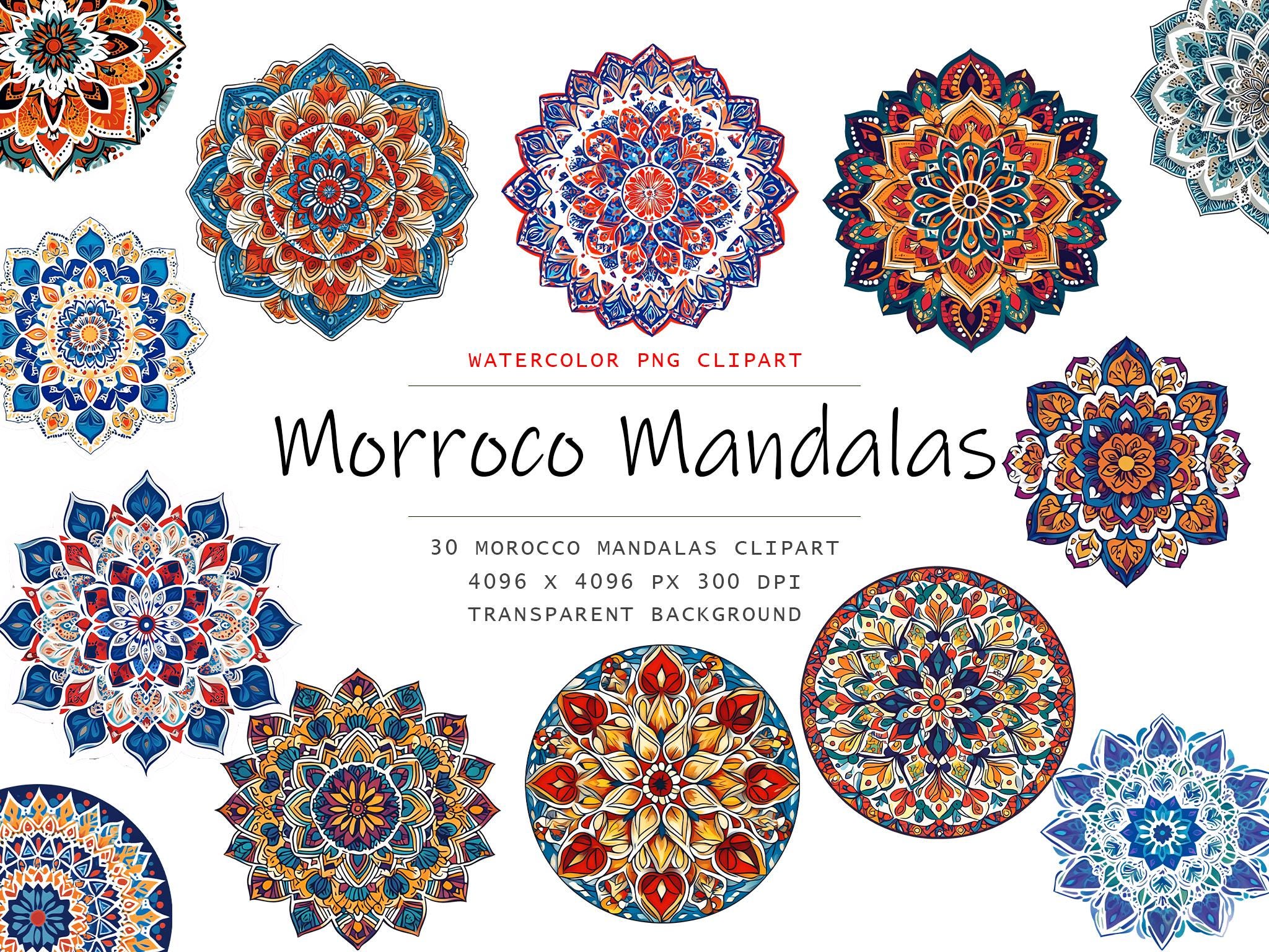 Moroccan Mandalas Clipart, 30 PNG Moroccan Pattern Clip Art, Muslim ...