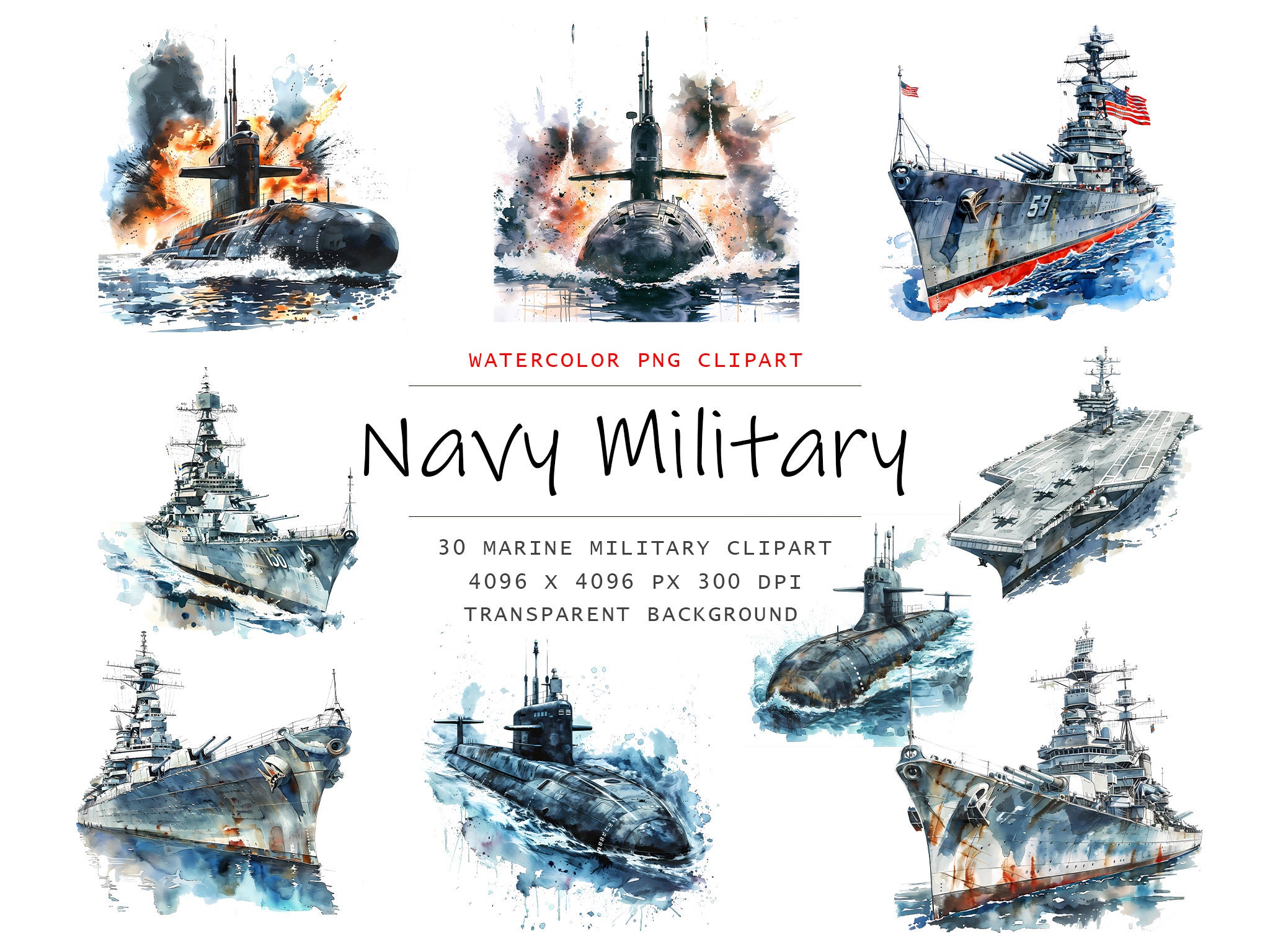 Watercolor Navy Military Clipart, 30 PNG Army Clip Art,military Clipart