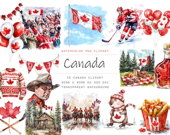 Watercolor Canada Day Clipart, 30 PNG Canada Day clip art, Commercial Use, Canada Clipart png Bundle, Digital Art,Canada Day Sublimation