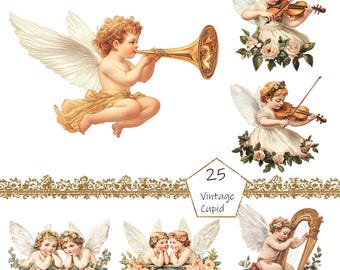 Watercolor Vintage Cupid Clipart, 25 PNG Angels clip art, Commercial Use, Angel Clipart png Bundle, Easter clipart, religious clipart