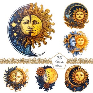 Sun and Moon Clipart, Celestial Clipart Bundle, Watercolor Sun Clip Art, Moon Clipart, Illustrations, Commercial License, Digital Download