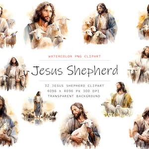 Jesus Schäfer Clipart PNG Aquarell Christian Schaf Clipart Abstrakt Bild Transparent Liebevolle Pflege Clipart Sublimation Sonntag Wallart