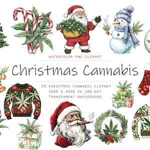 Clipart Noël Cannabis, 20 PNG Marijuana clipart, Cannabis Clipart png Bundle, clipart Noël, téléchargement numérique, clipart Weed, numérique