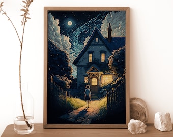 Starry Night Poster , Starry Night Art , Van Gogh Poster , Van Gogh Art, Starry Night Digital Download , Anime Poster, Bedroom Poster