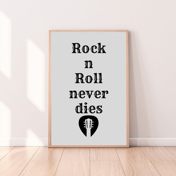 Rock n Roll never dies | Digital Wall Art | Rock n Roll Music | Music saying | Music Room Art | Wall Decor | Digital Downloads