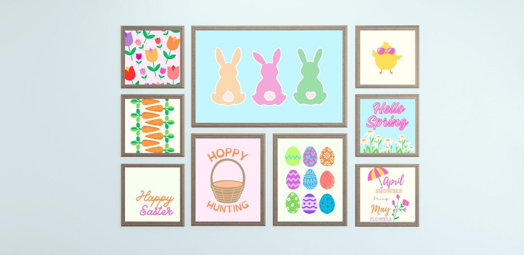Easter Set of 9 | Digital Wall Art | Happy Easter | Easter Basket ...
