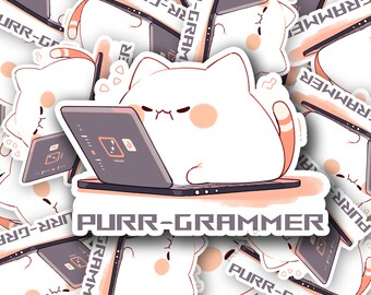 Purrgramer Cat Sticker - White Background Laminated Water Resistant Sticker