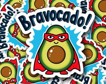 Bravocado - White Background Laminated Water Resistant Sticker