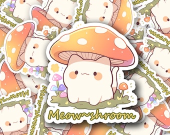 Meowshroom Cat Sticker - Vibrant | White Background Laminated Water Resistant Sticker