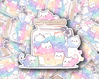 Antidepressant Cats Sticker: Laminated Waterproof Vinyl