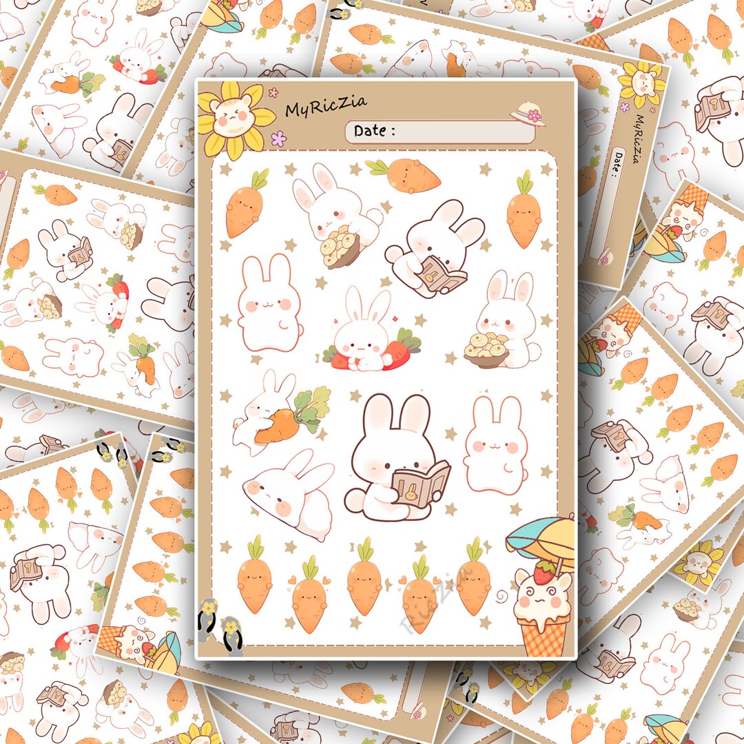 Adorable Rabbit Sticker Sheet - Vibrant Colors, Matte Paper Finish - Etsy