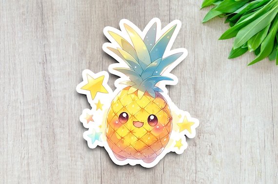 Smiling Pineapple Sticker – Laminated Water-Resistant Vinyl Decal