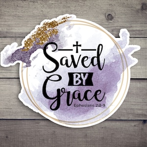 Autocollants découpés de versets de la Bible Saved By Grace - Vifs, plastifiés, longue durée de vie