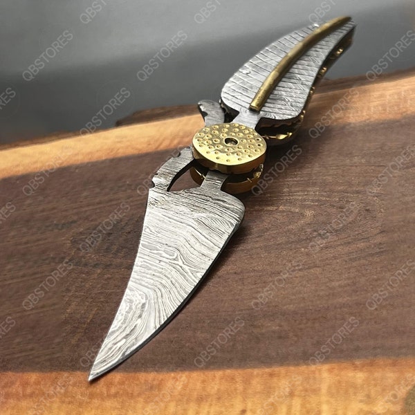 Damascus Leaf Folding Knife, handmade knives, Hunting knife,  Pocket Knife, Gift for him, Gift for Men,Personalized Gift