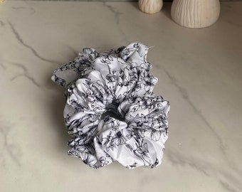Blossom (Black White Floral) Scrunchies/ Floral Elastic Hair Tie