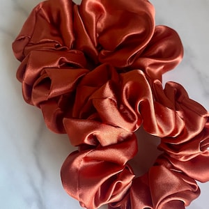 Handmade Burnt Orange Satin Scrunchie: XL Elastic Hair Tie