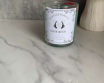 Green Witch Crystal Herb Hand Poured Soy Candle 11  oz