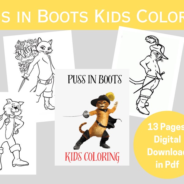 Puss in Boots Coloring Printables,Coloring Designs,Coloring Sheets,Adult Coloring Books,Fantasy Coloring,Cat Coloring Page, kids gift