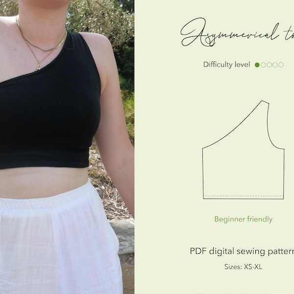 Asymmetrical top - Easy pattern, crop top, digital PDF sewing pattern