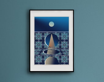 Moonshine Wall Print | Art Print | Surreal | Illustration | A4 A3 A2 | Poster | Wall Decor | Moons | Minimalist | Boho