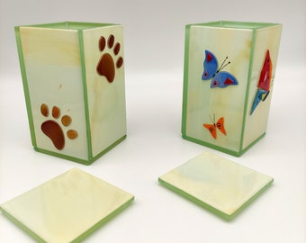 Pen holder, desk objects, in fused glass, Made in Italy, dog gift, cat gift, object holder,