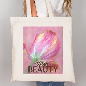 Pink Tulip Art Cotton Canvas Tote Bag: Eco-Friendly Floral Shopping