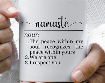 Namaste Definition White Ceramic Mug, Yoga Meditation Gift