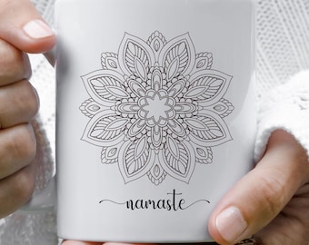 Namaste Mandala Mug, Yoga Lover Gift, Ceramic White Mug 11oz or 15oz, Meditation and Spiritual Follower Gift