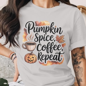 Pumpkin Spice, Coffee, Repeat PNG – Fall Coffee Lover Digital Download – Autumn Sublimation Design for T-Shirts, Mugs & Stickers