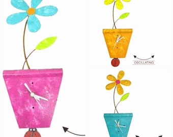 Flower Pot Pendulum Wall Clock