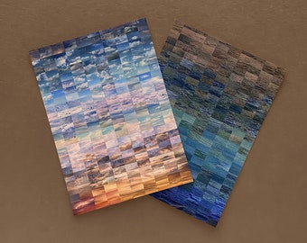Art Postcard Set | 5x7 Postcard Pack of 2 | fine art print, contemporary artist postcard, found photo collage print | sunrise, sunset, ocean