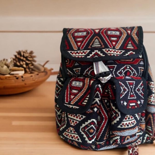 Cappadocia Hand Made Rug Bag, Stylish Rug Bag, Boho Rug Bag, Hippie Vegan Rug Bag, Turkish Kilim Backpack, Authentic Hand Made RUg Bag