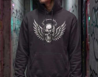 Cyber Sigilism Skull Hoodie, Liquid Chrome Y2K Grunge Fashion