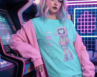Kawaii Vaporwave TV Head T-Shirt | Pastel Goth Anime Graphic Tee